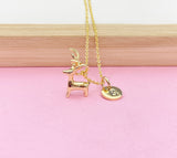 Gold Reindeer Necklace, Personalized Initial Charm, New Beginning Gift