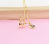 Gold Reindeer Necklace, Personalized Initial Charm, New Beginning Gift