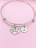 Silver Maid of Honor Charm Bracelet Wedding Gifts Ideas Personalized Customized Monogram Made to Order Jewelry, N5482