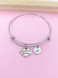 Maid of Honor Bangle Bracelet, Initial Charm, Wedding Gift