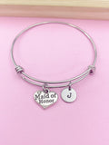Maid of Honor Bangle Bracelet, Initial Charm, Wedding Gift