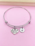 Silver Maid of Honor Charm Bracelet Wedding Gifts Ideas Personalized Customized Monogram Made to Order Jewelry, N5482