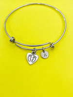 Silver Footprint Charm Bracelet Gifts Idea Personalized Customized Monogram Made to Order Jewelry, AN747