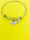 Silver Footprint Charm Bracelet Gifts Idea Personalized Customized Monogram Made to Order Jewelry, AN747