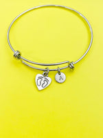 Silver Footprint Charm Bracelet Gifts Idea Personalized Customized Monogram Made to Order Jewelry, AN747