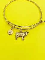 Gold Cow Charm Bracelet Gifts Idea Personalized Customized Monogram Made to Order Jewelry, AN490