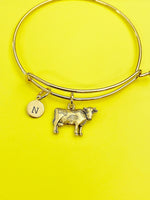 Gold Cow Charm Bracelet Gifts Idea Personalized Customized Monogram Made to Order Jewelry, AN490