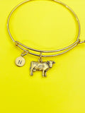 Gold Cow Charm Bracelet Gifts Idea Personalized Customized Monogram Made to Order Jewelry, AN490