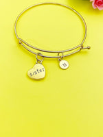Gold or Silver Sister Heart Charm Bracelet Gifts Ideas Personalized Customized Monogram Made to Order Jewelry, N5453