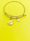 Gold or Silver Sister Heart Charm Bracelet Gifts Ideas Personalized Customized Monogram Made to Order Jewelry, N5453