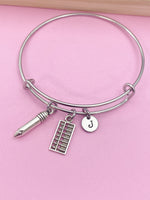 Silver Abacus Pencil Bookkeeping Charm Bracelet Gifts Ideas Personalized Customized Monogram Made to Order Jewelry, AN1500