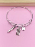 Silver Abacus Pencil Bookkeeping Charm Bracelet Gifts Ideas Personalized Customized Monogram Made to Order Jewelry, AN1500