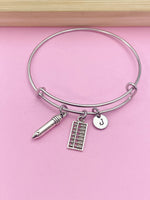 Silver Abacus Pencil Bookkeeping Charm Bracelet Gifts Ideas Personalized Customized Monogram Made to Order Jewelry, AN1500