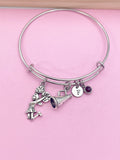Cheerleading Charm Bracelet, Personalized Initial, Megaphone Jewelry
