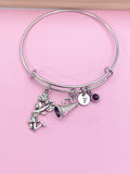Cheerleading Charm Bracelet, Personalized Initial, Megaphone Jewelry