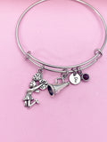 Cheerleading Charm Bracelet, Personalized Initial, Megaphone Jewelry