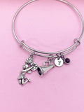 Cheerleading Charm Bracelet, Personalized Initial, Megaphone Jewelry