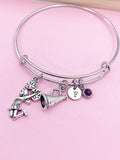 Cheerleading Charm Bracelet, Personalized Initial, Megaphone Jewelry