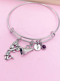 Cheerleading Charm Bracelet, Personalized Initial, Megaphone Jewelry