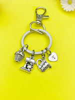 Silver Mixer Measuring Cup Cupcake Charm Keychain Baker Bakery Shop Gifts Idea Personalized Made to Order Jewelry, AN1768