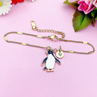 Gold Penguin Charm Bracelet Wildlife Biologist Gifts Ideas Personalized Customized Made to Order Jewelry, AN4342