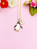 Gold Penguin Initial Necklace, Wildlife Gift, Personalized Jewelry, N4342