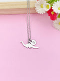 Stainless Steel Dinosaur Necklace: Personalized Initial Charm, N5229