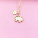 Gold Elephant Necklace, Imitation Opal Charm, Personalized Initial