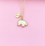 Gold Elephant Necklace, Imitation Opal Charm, Personalized Initial