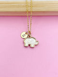 Gold Elephant Necklace, Imitation Opal Charm, Personalized Initial
