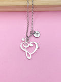 Bass Clef Music Note Necklace, Initial Charm, Music Teacher Gift