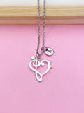 Bass Clef Music Note Necklace, Initial Charm, Music Teacher Gift