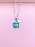 Silver Mermaid Scale Heart Necklace, Initial Charm, Personalized Jewelry