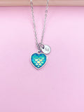 Silver Mermaid Scale Heart Charm Necklace Fairytale Fantasy Girl Gift Idea Personalized Customized Jewelry, N201