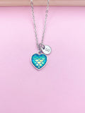 Silver Mermaid Scale Heart Necklace, Initial Charm, Personalized Jewelry