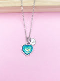 Silver Mermaid Scale Heart Necklace, Initial Charm, Personalized Jewelry