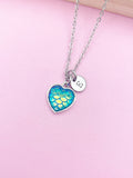 Silver Mermaid Scale Heart Necklace, Initial Charm, Personalized Jewelry