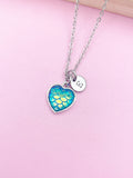 Silver Mermaid Scale Heart Charm Necklace Fairytale Fantasy Girl Gift Idea Personalized Customized Jewelry, N201