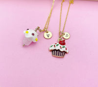 Gold Cupcake Charm Necklace Baker Bakery Shop Gift Ideas Personalized Customized Jewelry, N4341W