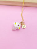 Gold Cupcake Necklace, Handmade Lampwork Pink Cupcake Charm, Personized Initial Necklace, N5154