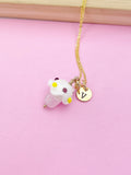 Gold Cupcake Necklace, Handmade Lampwork Pink Cupcake Charm, Personized Initial Necklace, N5154