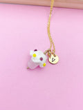 Gold Cupcake Necklace, Handmade Lampwork Pink Cupcake Charm, Personized Initial Necklace, N5154