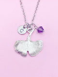 Silver Gingko Leaf Charm Necklace Nature Forest Gift Ideas Personalized Customized Jewelry, AN1943