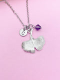 Silver Gingko Leaf Charm Necklace Nature Forest Gift Ideas Personalized Customized Jewelry, AN1943
