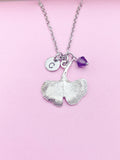 Silver Gingko Leaf Charm Necklace Nature Forest Gift Ideas Personalized Customized Jewelry, AN1943