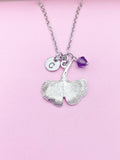 Silver Gingko Leaf Charm Necklace Nature Forest Gift Ideas Personalized Customized Jewelry, AN1943