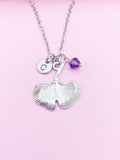 Silver Gingko Leaf Charm Necklace Nature Forest Gift Ideas Personalized Customized Jewelry, AN1943
