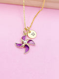 Gold Pinwheel Necklace, Beautiful Purple Pinwheel Necklace, Windmill Toy, Birthday Gift, N5171
