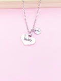Silver Daddy Heart Charm Necklace Gift Idea Personalized Customized Jewelry, N119A