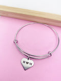 Silver Initial Heart Initial I Love You Charm Bracelet Anniversary Engagement Gift Idea Personalized Customized Jewelry, D413
